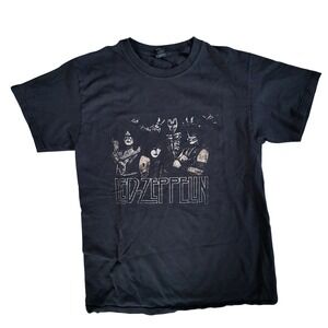 Led Zeppelin KISS Parody Graphic T-Shirt Black Small Rock Band Tee Distressed S